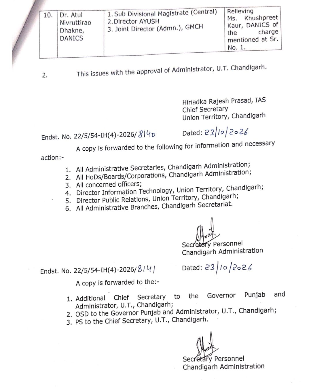 हरियाणा में चार एचसीएस समेत 11 अधिकारियों के हुए तबादले, देखें पूरी लिस्ट